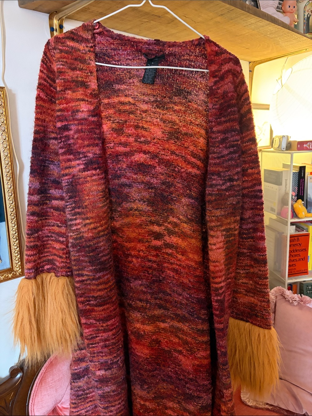 Women’s Multi-Color Faux-Fur Cuff Open Cardigan Sweater